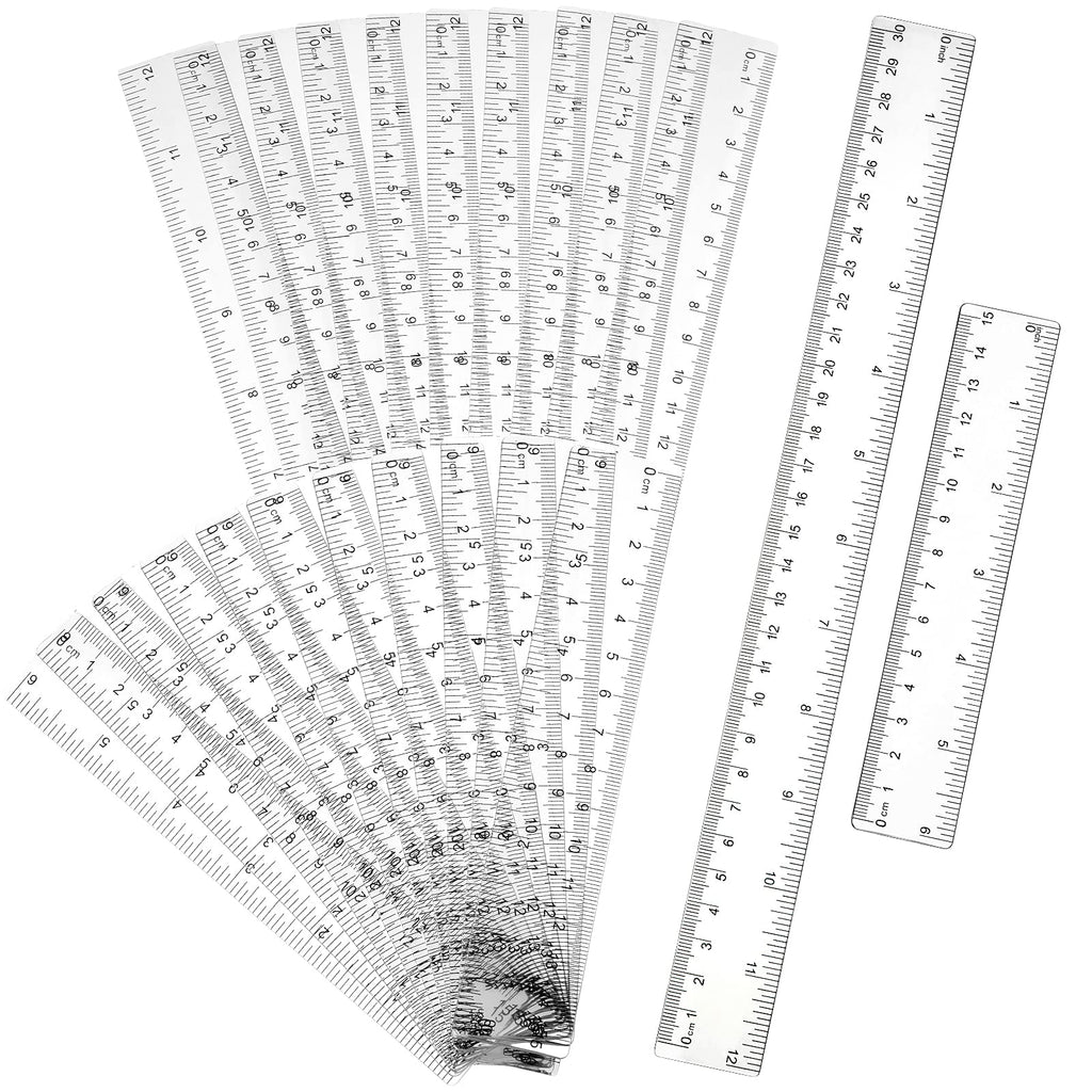  [AUSTRALIA] - 20 Pieces Clear Ruler 12 Inch 6 Inch Plastic Ruler Straight Flexible Ruler with Inch and Metric Measuring Tools Transparent Straight Rulers in Bulk for Student School Classroom Home Office