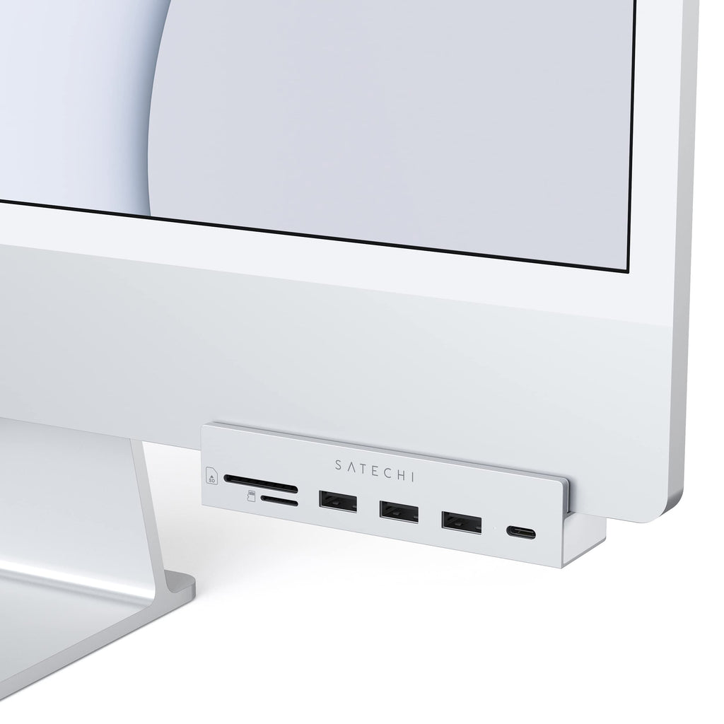  [AUSTRALIA] - Satechi USB-C Clamp Hub – USB-C Data Port, USB-A 3.0 Data, Micro/SD Card Reader – Compatible with 2021 iMac 24-inch (Silver) Silver