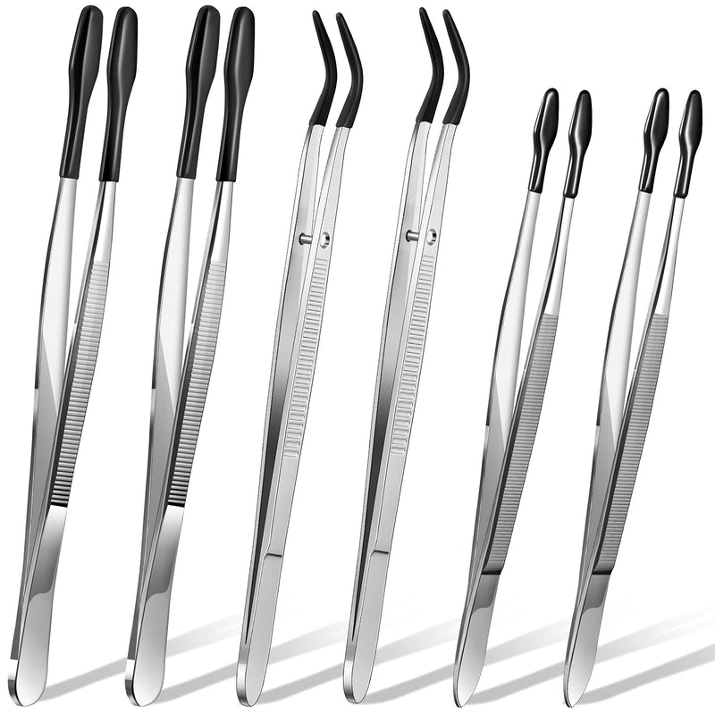  [AUSTRALIA] - 6 Pieces Rubber Tipped Tweezers PVC Stainless Steel Rubber Coated Tips Tweezers for Jewelry Hobby Industrial Hobby Craft (Black) Black