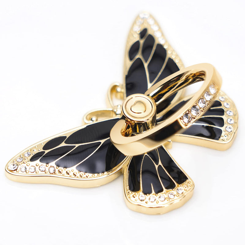  [AUSTRALIA] - Butterfly Cell Phone Ring Holder Finger Kickstand, Metal Ring Grip Holder, Universal Compatible with iPhone 12/12 Pro/12 Pro Max/11 Pro Max and Android Phone (Butterfly Charm Gold Black)