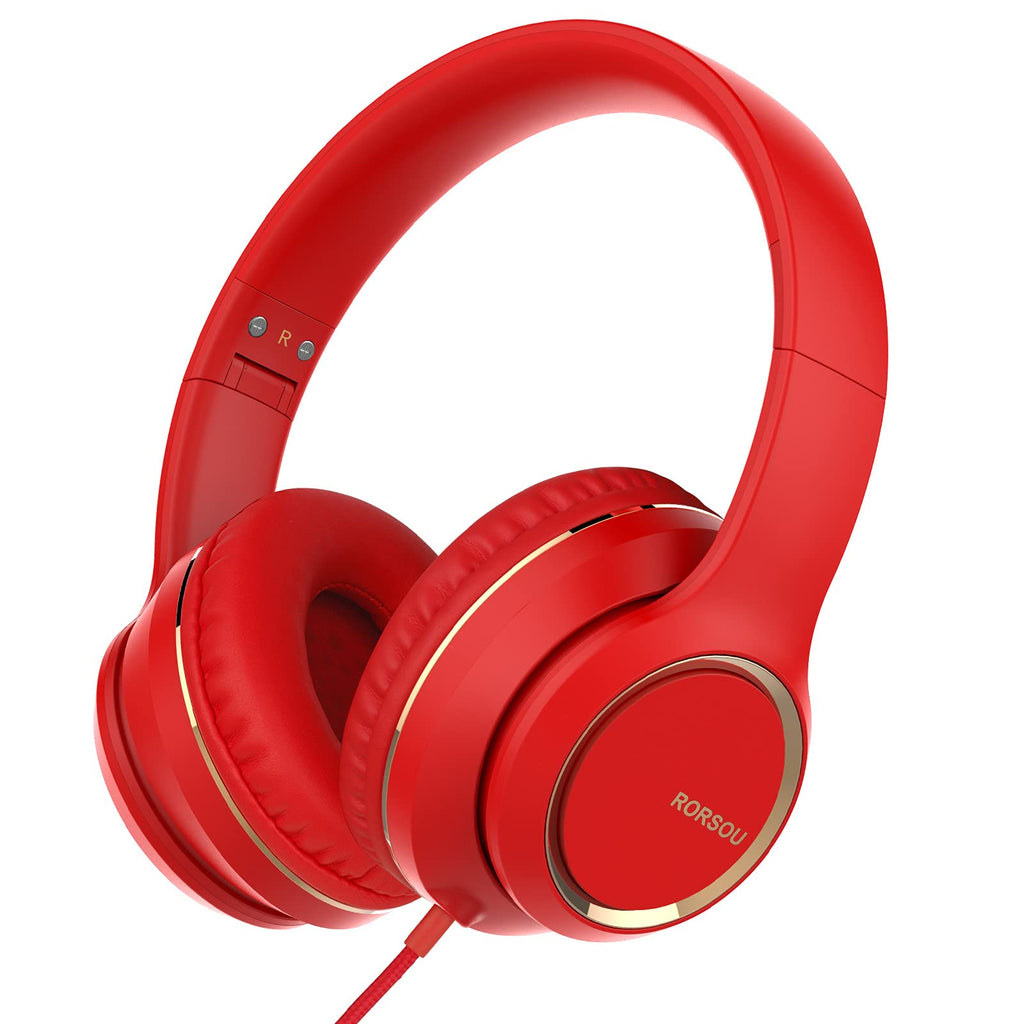  [AUSTRALIA] - RORSOU R8 On-Ear Headphones with Microphone, Lightweight Folding Stereo Bass Headphones with 1.5M No-Tangle Cord, Portable Wired Headphones for Smartphone Tablet Computer MP3 / 4 (Red) Red