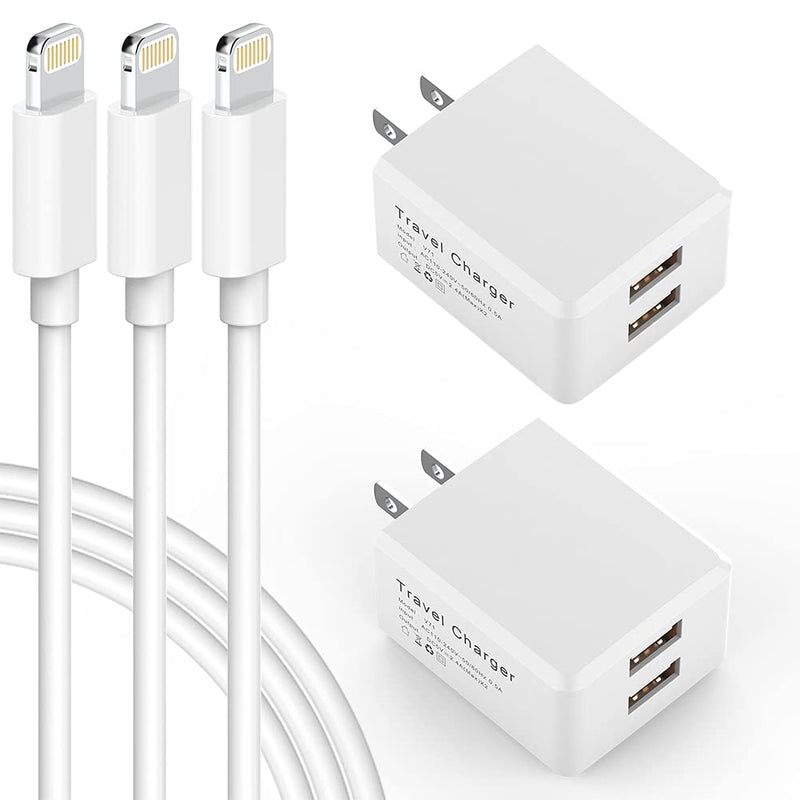  [AUSTRALIA] - iPhone Charger, [Apple MFi Certified] Lightning Cable 6FT(3Pack) with Dual Port USB Wall Charger Fast Charging Cord Travel Adapter Compatible with iPhone 12/12 Pro/11/11Pro/XS/Max/XR/X/8/8Plus,iPad