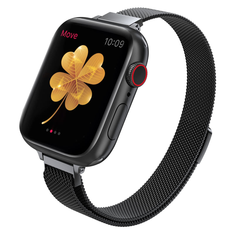  [AUSTRALIA] - DMORI Compatible with Apple Watch Band 38mm 40mm 42mm 44mm ,Stainless Steel Slim & Thin Mesh Magnetic Clasp Strap Women and Girl Replacement Band for iWatch Series SE 6 5 4 3 2 1 (40mm/38mm,Black). Black 38mm/40mm/41mm