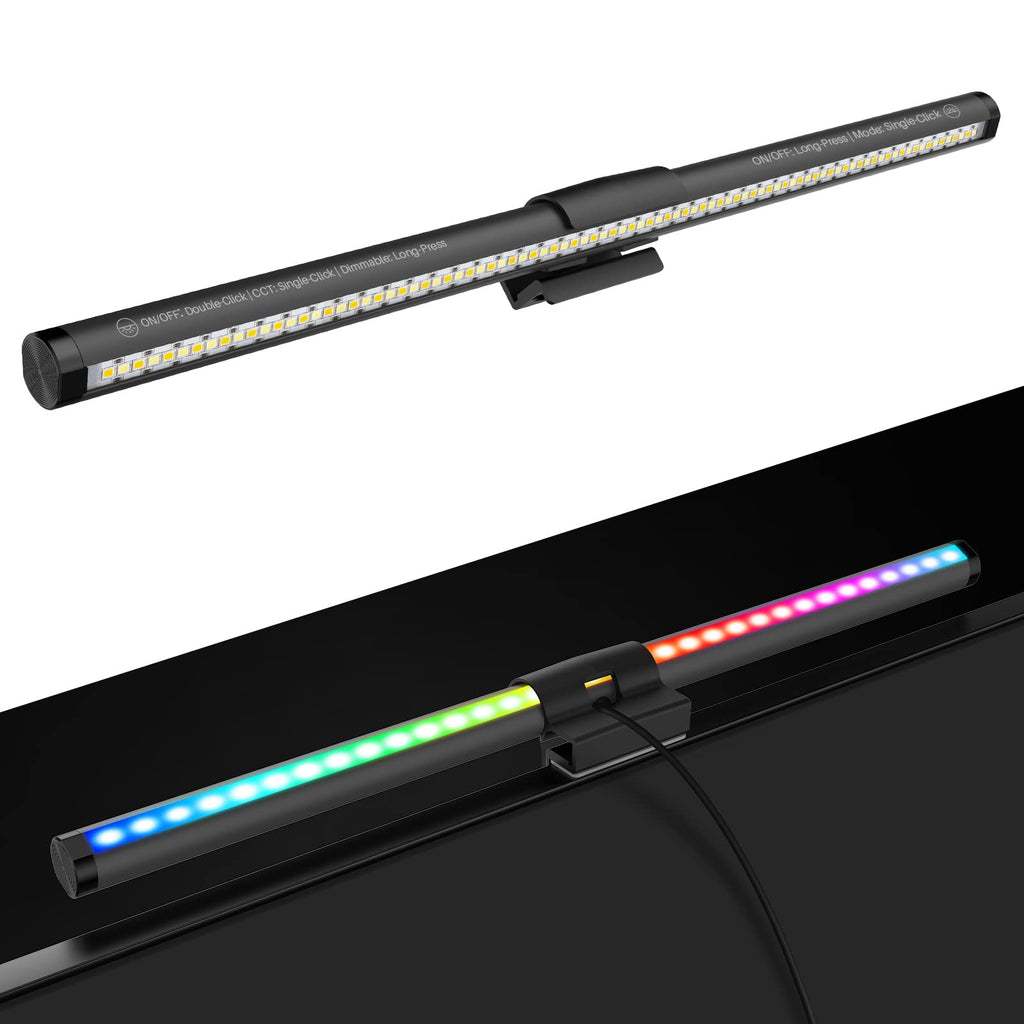  [AUSTRALIA] - Ropelux RGB Monitor Light Bar, Dual Light Source Adjustable Cool Mix Warm Light Color Temperature Eye Protection Anti-Glare USB Reading Light Touch Control for Home Office PC Computer RGB Lamps