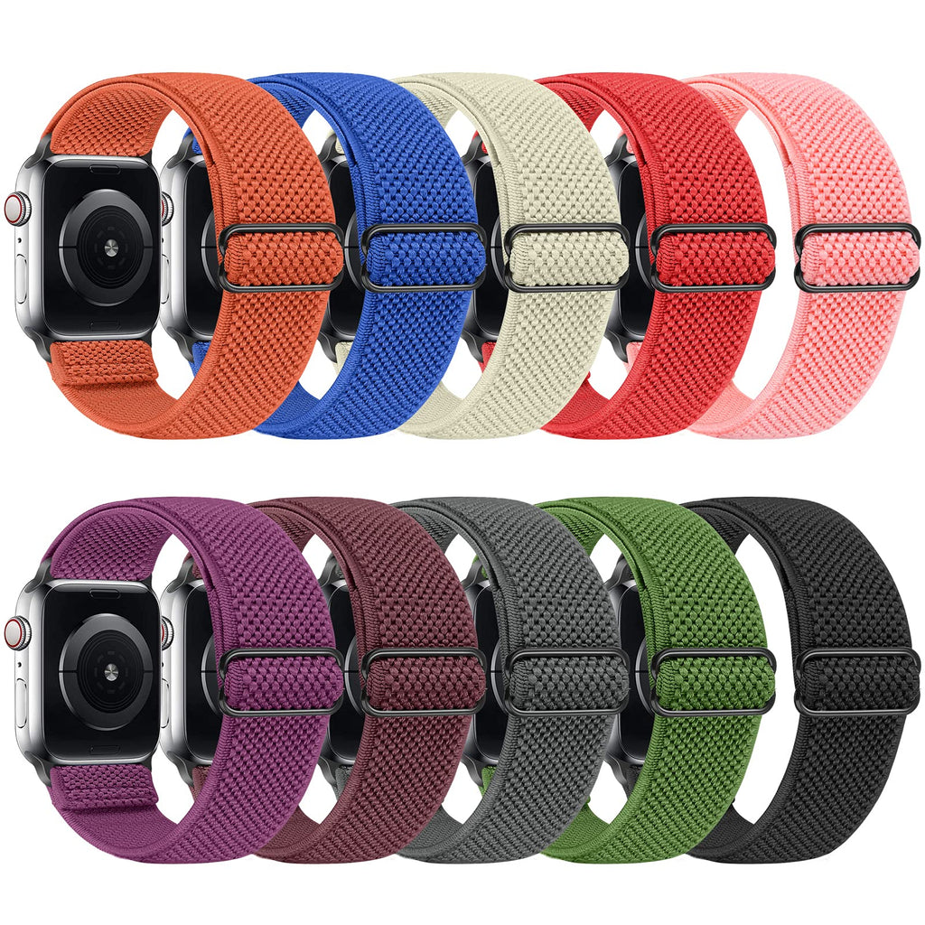  [AUSTRALIA] - Tiptops 10 PACK Elastic Watch Band Compatible with Apple Watch Band 38mm 40mm 41mm 42mm 44mm 45mm, Adjustable Length, Stretch Nylon Sports Watch Strap, Compatible with iWatch Bands Series 7/SE/6/5/4/3/2/1 for Men Women 38/40/41mm 10Pack01