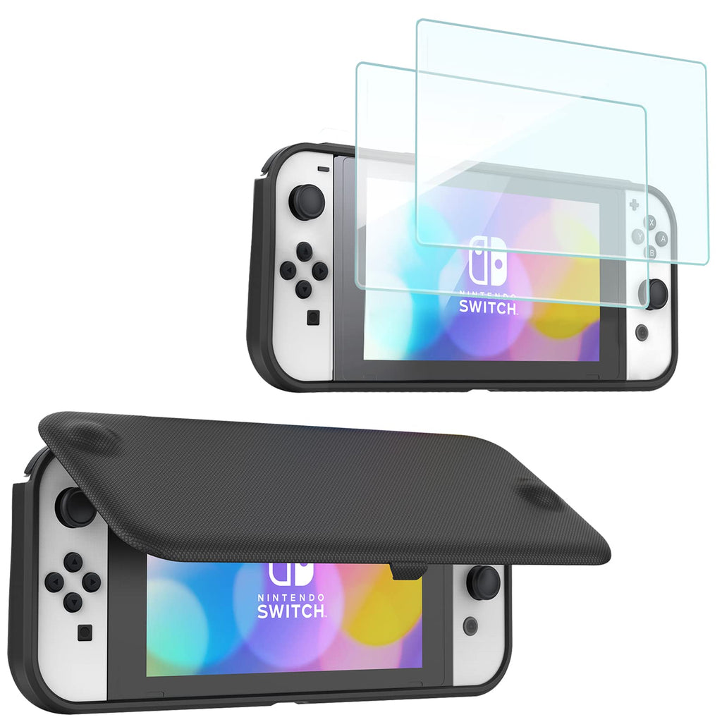  [AUSTRALIA] - ProCase Flip Cover for Nintendo Switch OLED Model 2021 with 2 Screen Protectors, Switch OLED Protective Case with Magnetically Detachable Front Shell -Black