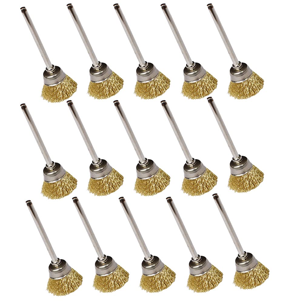  [AUSTRALIA] - Albedel 15 pcs Brass Wire Brushes Bowl-shaped Wheels Polishing 1/2" Dia w/Shank 1/8" for Rotary Tools