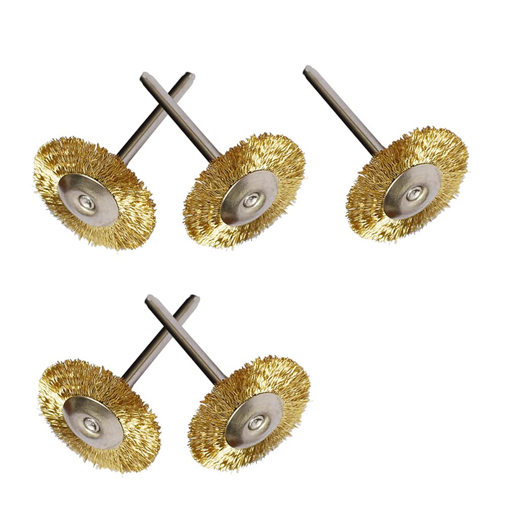  [AUSTRALIA] - Albedel 5 pcs Brass Wire Brushes T-shaped Wheels Polishing 4/5" Dia w/Shank 1/8" for Rotary Tools
