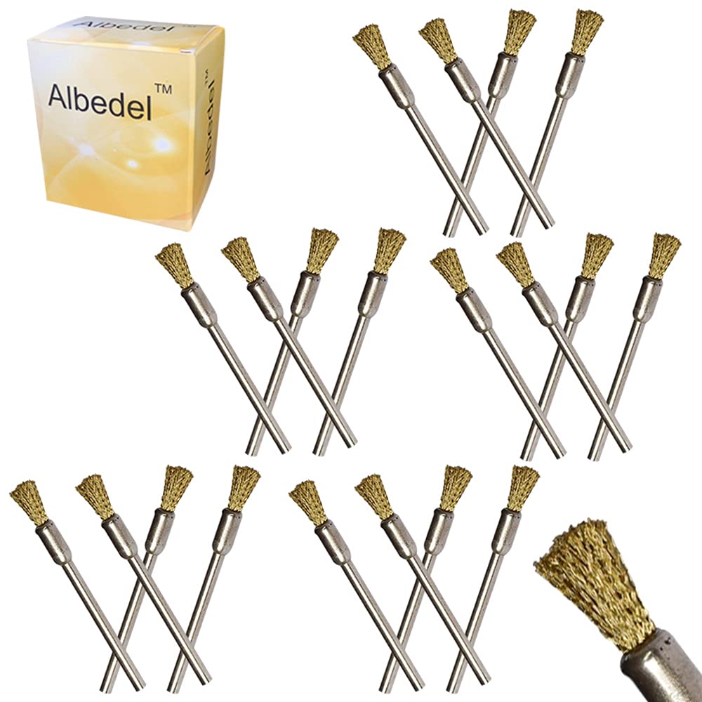  [AUSTRALIA] - Albedel 20 pcs Brass Wire Brushes Pen-shaped Wheels Polishing 1/5" Dia w/Shank 1/8" for Rotary Tools