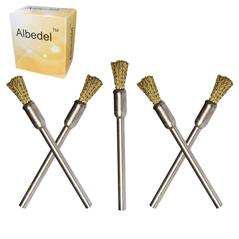  [AUSTRALIA] - Albedel 5 pcs Brass Wire Brushes Pen-shaped Wheels Polishing 1/5" Dia w/Shank 1/8" for Rotary Tools