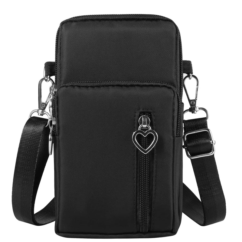  [AUSTRALIA] - Nylon Cell Phone Purse Wallet Small Crossbody Phone Bag Pouch with Wrist Strap & Adjustable Shoulder Straps (Black) Black