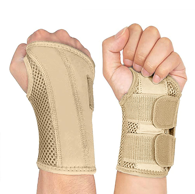  [AUSTRALIA] - NuCamper Wrist Brace Carpal Tunnel Right Left Hand for Men Women, Night Wrist Sleep Supports Splints Arm Stabilizer with Compression Sleeve Adjustable Straps,for Tendonitis Arthritis Pain Relief (Left Hand-Beige, Small/Medium (Pack of 1)) Left Hand-Beige