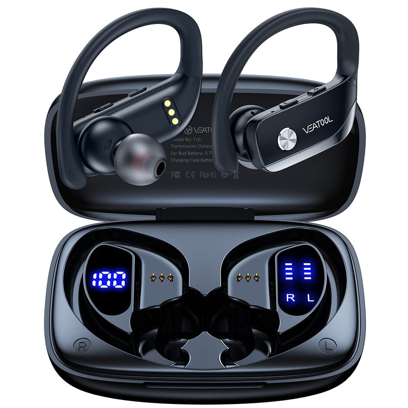  [AUSTRALIA] - Wireless Earbuds Bluetooth Headphones 48hrs Play Back Sport Earphones with LED Display Over-Ear Buds with Earhooks Built-in Mic Headset for Workout Black BMANI-VEAT00L