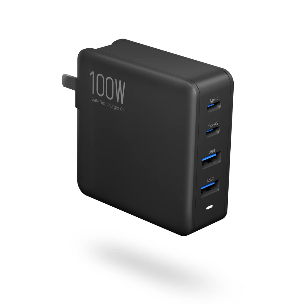  [AUSTRALIA] - TUNNU 100W USB C Wall Charger - GaN PD Fast Charging Block Type C Multiport Power Adapter - 4 Ports for USB C Laptop Smartphone - Compatible with MacBook Pro Air iPhone 12/13 Pro Max iPad Pro Samsung Black