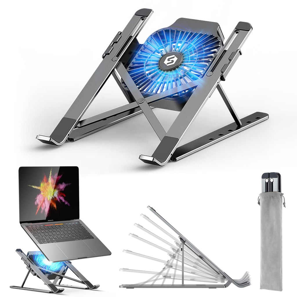  [AUSTRALIA] - Laptop Stand, Adjustable Laptop Stand with a Removable USB Cooling Fan, Computer Stand with Heat-Vent, Foldable & Sturdy Aluminum Laptop Riser for MacBook Air Pro/Dell XPS/More 10-15.6" Laptops Black