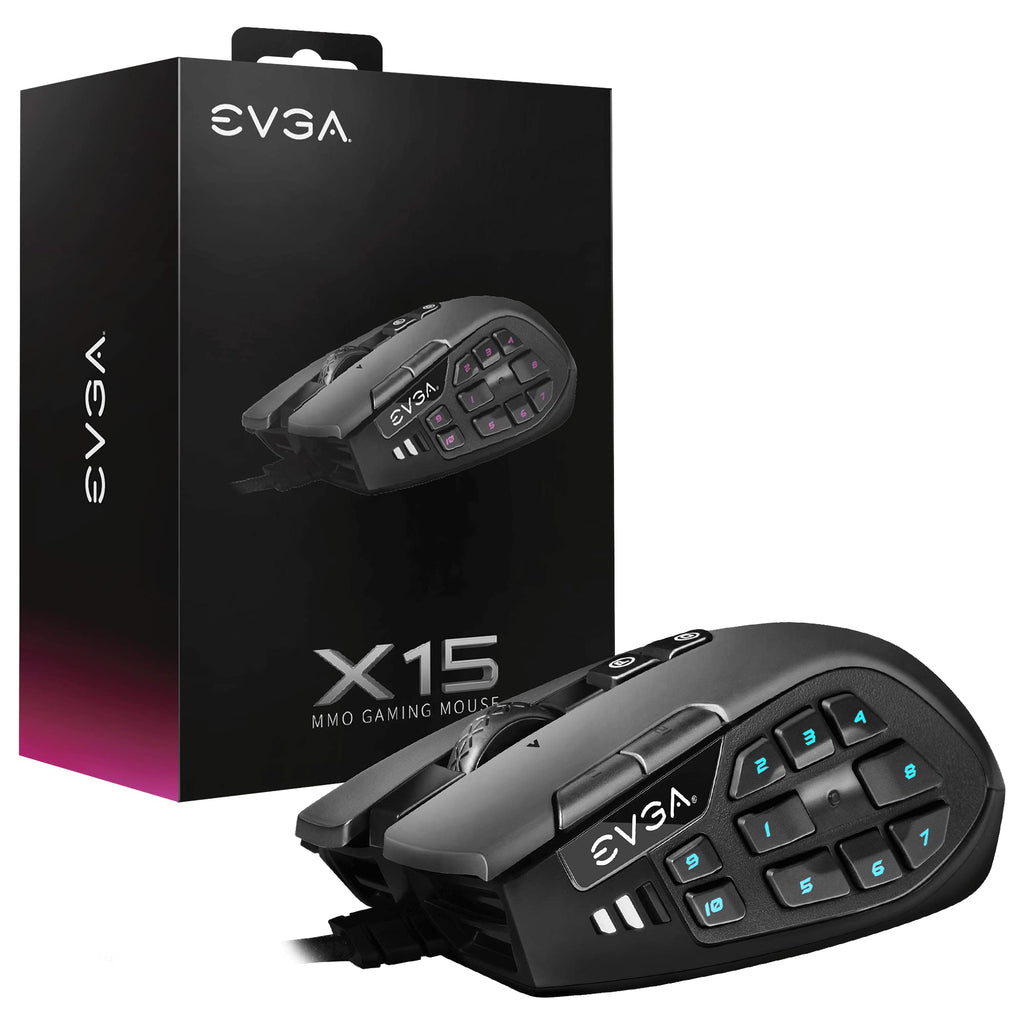  [AUSTRALIA] - EVGA X15 MMO Gaming Mouse, 8k, Wired, Black, Customizable, 16,000 DPI, 5 Profiles, 20 Buttons, Ergonomic 904-W1-15BK-KR
