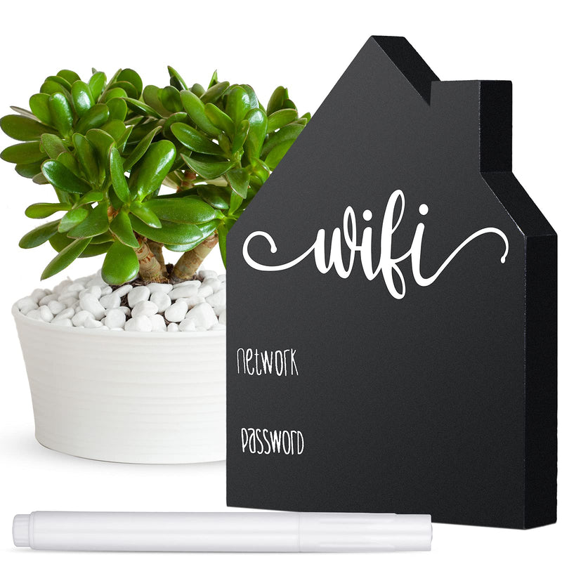  [AUSTRALIA] - WiFi Password Sign Wooden Table WiFi Sign Wooden Freestanding Sign with Board Erasable Pen Chalkboard Style Freestanding Sign for Home Business Table Centerpieces Decoration (Black) 5 x 3.7 x 0.6 Inches Black Style