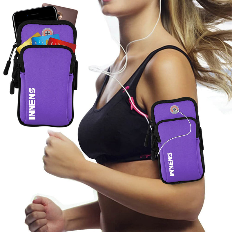  [AUSTRALIA] - Innens Cell Phone Running Armband for iPhone 13 11 Pro 11 XS XR 8, Galaxy S20 S10 S9,Sports Phone Holder with Adjustable Band and Earphone Jack for Hiking Biking Walking (6.1inch Purple) 6.1inch Purple