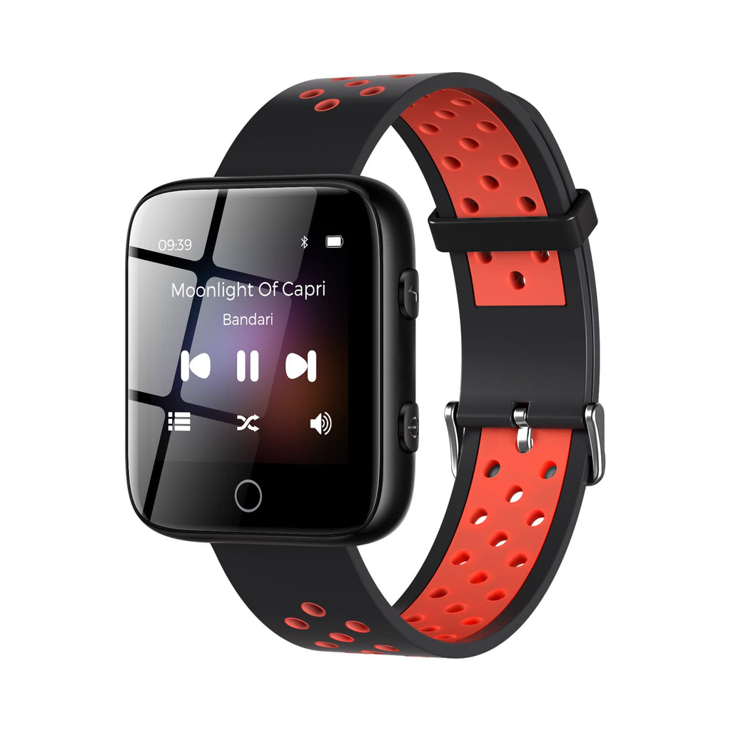  [AUSTRALIA] - TIMMKOO Watch Mp3 Player with Bluetooth, 1.5" IP65 Waterproof Touch Screen Mp3 Player Watch with Pedometer, 32GB Wearable HiFi Sound Music Player for Running Workout Sports Gym (Black/Red) Red