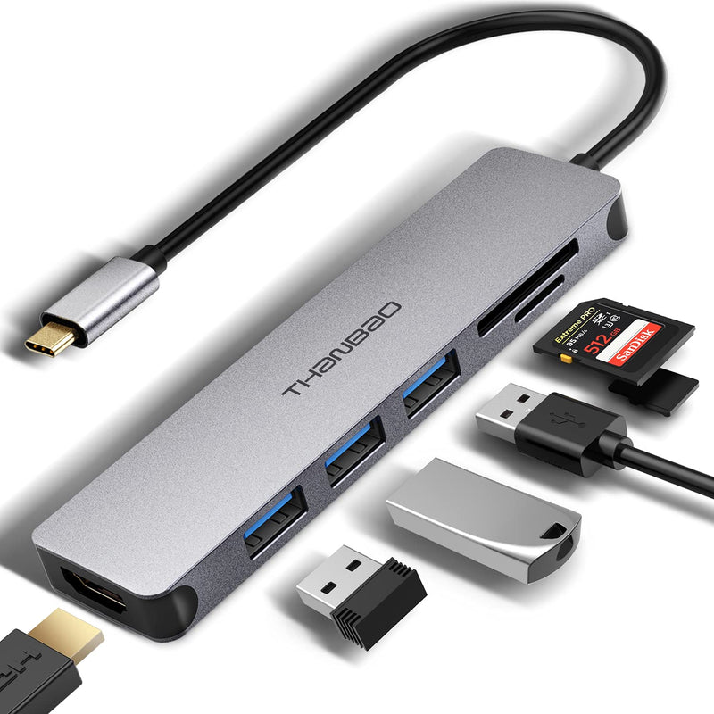  [AUSTRALIA] - USB C Hub Multiport Adapter - 7 in 1 Portable Space Aluminum Dongle with 4K HDMI Output, 3 USB 3.0 Ports, SD/TF Card Reader Compatible for MacBook Pro, XPS More Type C Devices