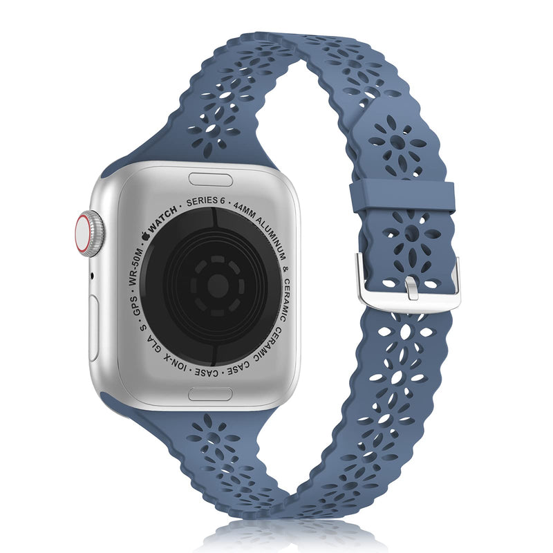  [AUSTRALIA] - YAXIN Lace Silicone Band Compatible with Apple Watch Band 38mm 40mm 42mm 44mm Women, Slim Narrow Thin Hollowed-out Scalloped Sport Band Replacement Strap for iWatch Series 6 5 4 3 2 1 SE,Alaskan Blue Alaskan Blue 38mm/40mm/41mm