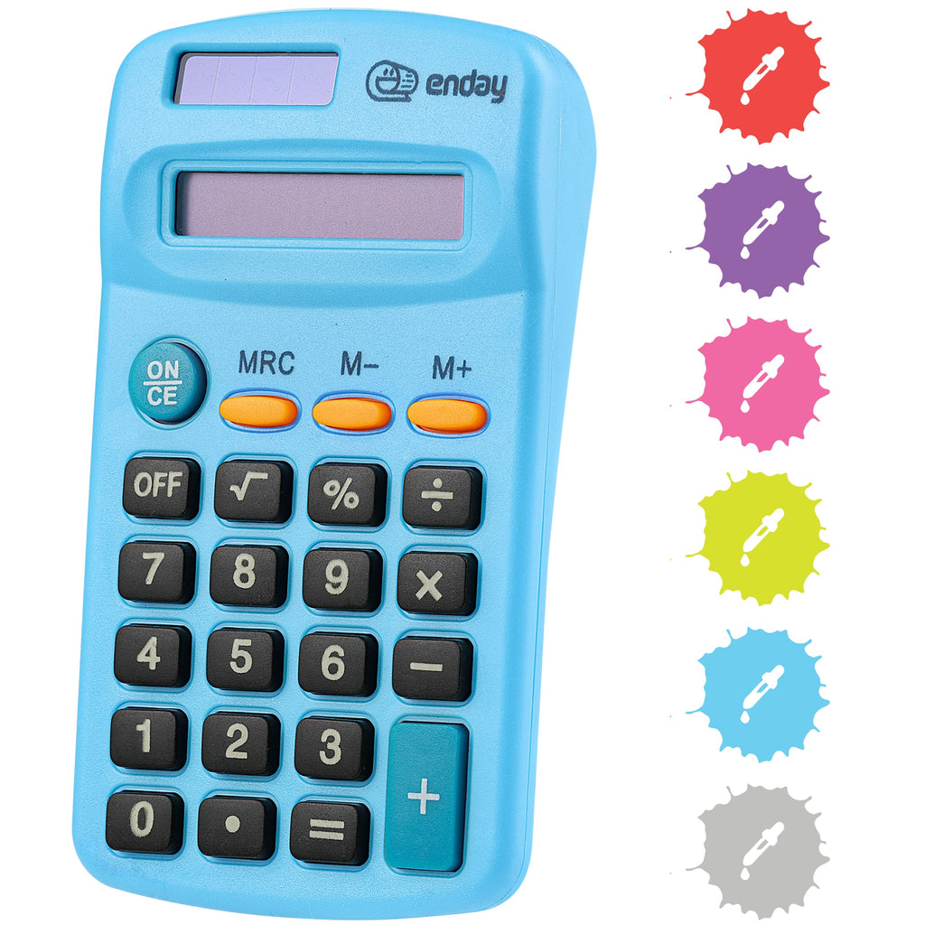  [AUSTRALIA] - Calculator Blue, Basic Small Solar and Battery Operated, Large Display Four Function, Auto Powered Handheld Calculator School and Kids Available in Green, Red, Purple, Grey, Pink, 1 PK – by Enday