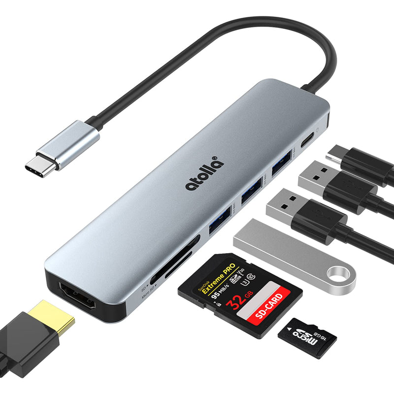  [AUSTRALIA] - USB C Hub, atolla 7-in-1 USB C Adapter with 4K USB C to HDMI, 100W Power Delivery Port, 3 USB 3.0 Ports, SD/TF Card Reader, USB C Dock for MacBook Pro (Thunderbolt 3) & Other USB Type-C Laptop