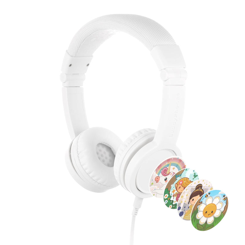  [AUSTRALIA] - ONANOFF BuddyPhones Explore+, Volume-Limiting Kids Headphones, Foldable and Durable, Built-in Audio Sharing Cable with in-Line Mic, Best for Kindle, iPad, iPhone and Android Devices, Snow White Explore+ SnowWhite
