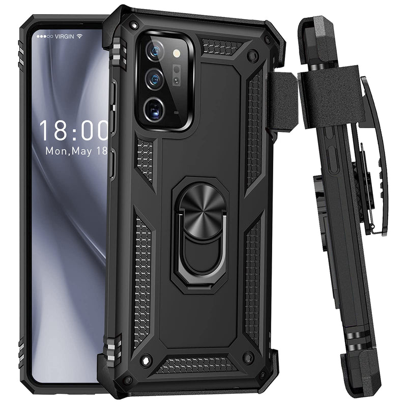  [AUSTRALIA] - for Samsung Galaxy Note 20 Ultra Case with Belt Clip Holster Ring Holder, Military Grade Protection Cover[Fit for Magnetic Car Mount] Shockproof Anti Scratch Case for Galaxy Note 20 Ultra (Black) Black