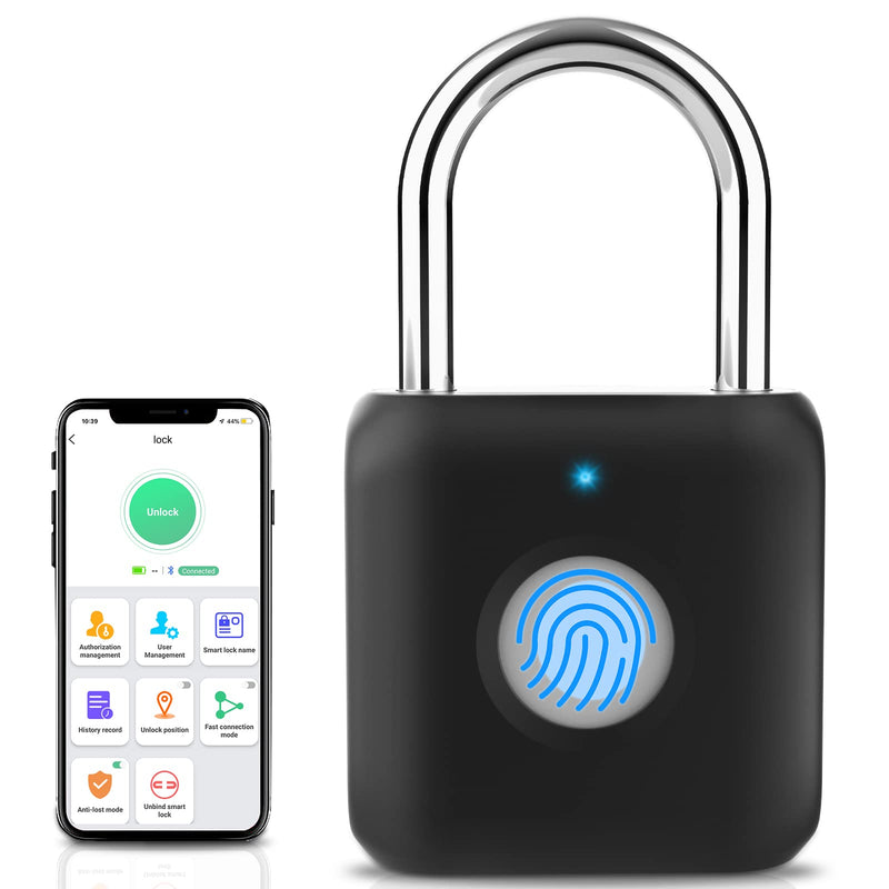  [AUSTRALIA] - Fingerprint Padlock, Pothunder Padlock, Locker Lock, Combination Lock, Gym Locker Lock with Fingerprint and Bluetooth Unlock, USB Rechargeable, Suitable for Gym, Gate, Door, School, Locker(P8BF-Black) Black