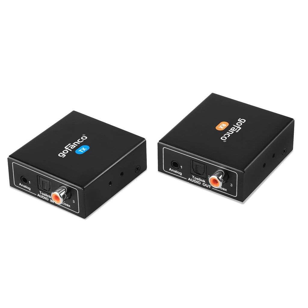  [AUSTRALIA] - gofanco Coaxial/Toslink/Analog Audio CAT5e/6/7 Extender – 1640ft (500m) Extension, Bi-Directional PoC, Up to 5.1-Channel, Supports Analog Stereo and Digital Audio (AudioCATExt500)