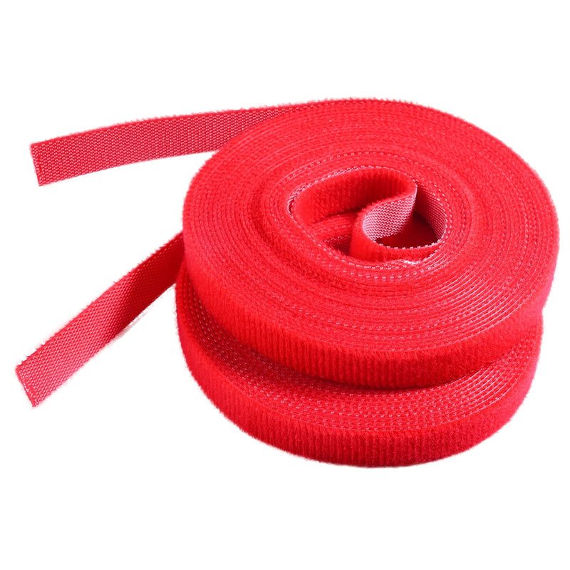  [AUSTRALIA] - 5Yards X 1/2Inch Reusable Cable Ties Nylon Fastening Tape Double Side Hook and Loop Straps Wires Cords Organizer for Home Office Pack of 2 (Red) Red