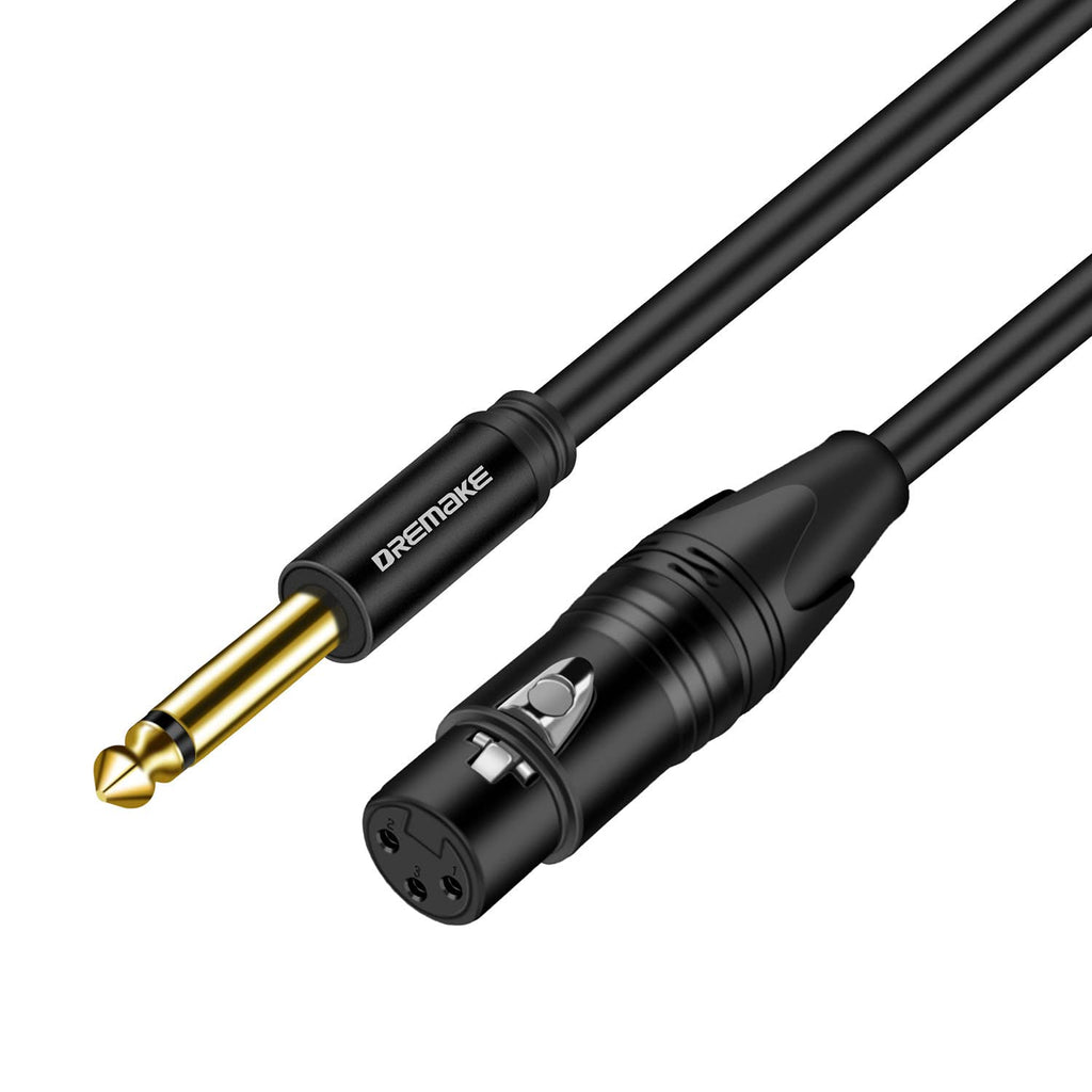  [AUSTRALIA] - DREMAKE Unbalanced XLR 3-Pin Female to Jack 6.5mm 1/4 TS Male Mic Patch Cord, 15FT XLR to Jack 6.35mm Mono Audio Instrument Cable for Karaoke, Speaker System, Dynamic Microphone - Black 15FT/4.5M