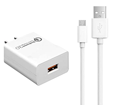  [AUSTRALIA] - Made for Amazon, 6FT Micro USB Cable Cord Wire & AC Block Wall Adapter Fast Charger for Amazon Kindle Paperwhite, Oasis & Kindle Kids E-Readers (White)