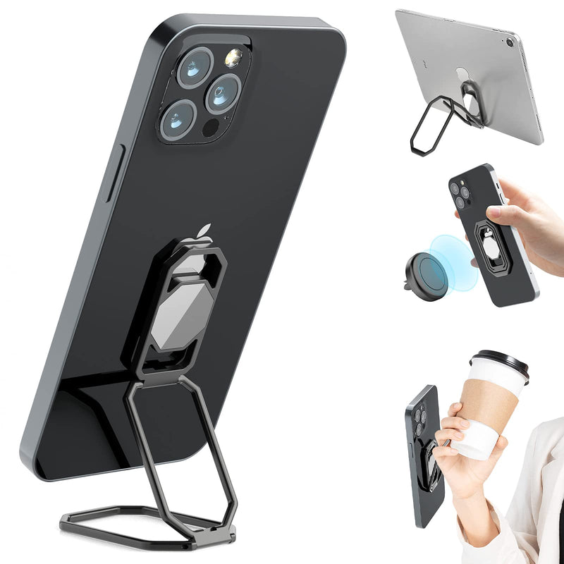  [AUSTRALIA] - Phone Ring Holder Finger Kickstand, Upgraded 360° Rotation Metal Phone Grip for Magnetic Car Mount Foldable Cell Phone Stand Compatible with Most Smartphones Gray Black