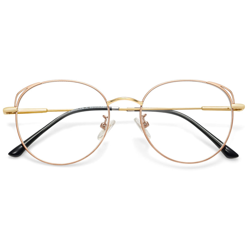  [AUSTRALIA] - SOJOS Cat Eye Blue Light Blocking Glasses Hipster Metal Frame Women Eyeglasses She Young Brown Gold