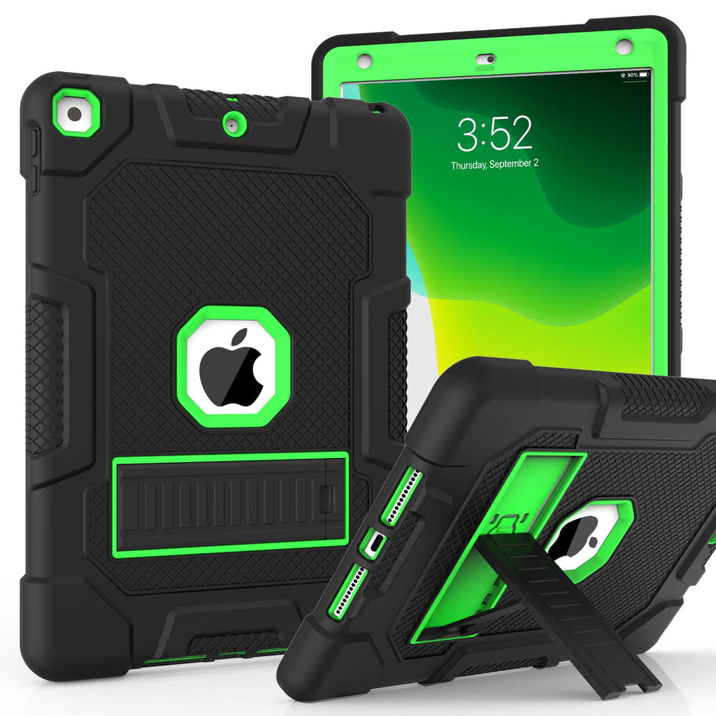  [AUSTRALIA] - TIMISM iPad 9th Generation Case, iPad 8th/7th Generation Case, iPad 10.2 2021/2020/2019 Case, 3 in 1 Heavy Duty Shockproof Hybrid Three Layer Protective Cover with Kickstand (Black+Green) #01 Black+Green