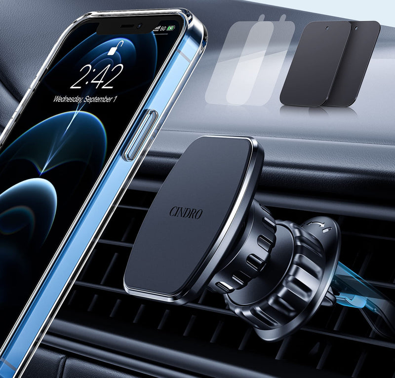  [AUSTRALIA] - Magnetic Cell Phone Holder for Car Updated Clip Car Phone Holder Mount 6 Strong Magnets Vent Phone Mount for Car Case Friendly Car Mount for iPhone Compatible with All iPhone Android Vent Magnetic