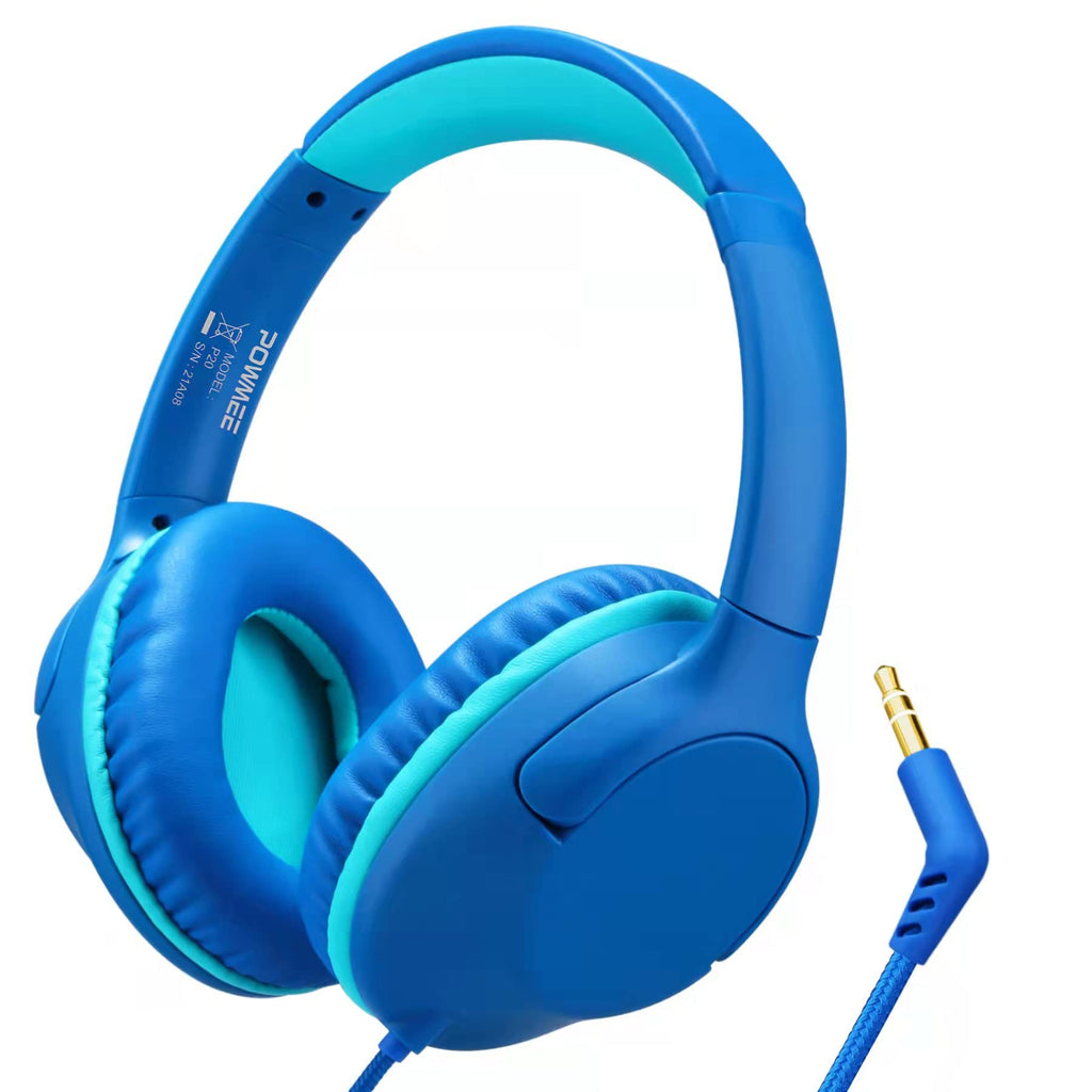  [AUSTRALIA] - POWMEE P20 Kids Headphones Over-Ear Headphones for Kids/Teens/Boys/Girls/School with 94dB Volume Limited Adjustable Stereo Tangle-Free 3.5MM Jack Wire Cord for Fire Tablets/Travel/PC/Phones(Blue)