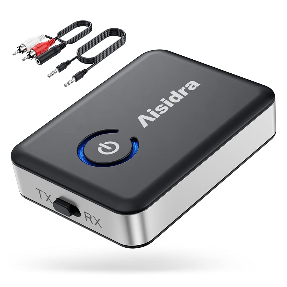  [AUSTRALIA] - Bluetooth Transmitter Receiver, Aisidra V5.0 Bluetooth Adapter for Audio, 2-in-1 Bluetooth AUX Adapter for TV/Car/PC/MP3 Player/Home Theater/Switch, Low Latency, Pairs 2 Devices Simultaneously