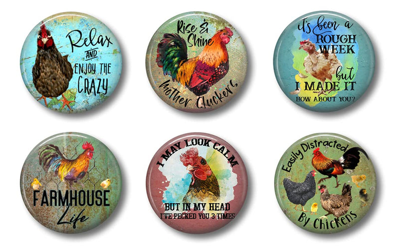  [AUSTRALIA] - Blue Turtle Magnets Funny Farmhouse Chicken Fridge Magnets - Set of 6 - Mother Cluckers Locker Magnets Roosters- 1.75'' Cute Whiteboard Magnets for Home School or Office