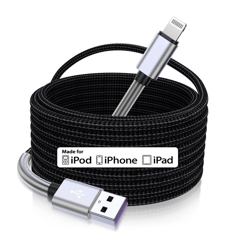  [AUSTRALIA] - 15 Ft Extra Long iPhone Charger Cord, [Apple MFi Certified] iPhone Charging Cable, 2.4A Nylon Braided Lightning Cable for iPhone 12/11 Pro Max/ 11 Pro/XS Max/XS/XR/X/ 8 Plus/ 8/7/ 6/5 1Pack Silver 15Feet