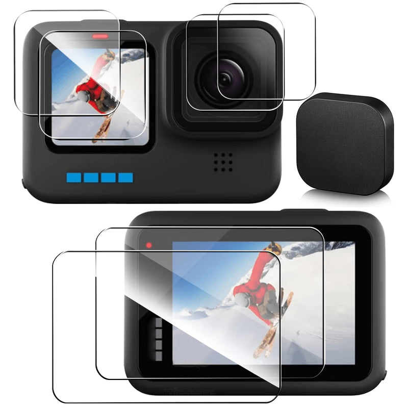  [AUSTRALIA] - Screen protector for GoPro Hero 10/hero 9 black ultra transparent tempered glass 6 pieces TPE rubber lens Cap accessories