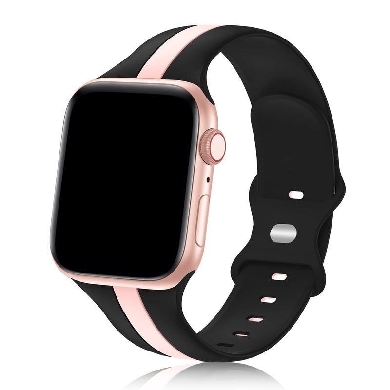  [AUSTRALIA] - Designer Sport Band Compatible with Apple Watch iWatch Bands 40mm 38mm 41mm Men Women, Soft Silicone Strap Wristbands for Apple Watch Series7/6/5/4/3/2/1/SE [Black Pink,38mm 40mm 41mm] Black Pink 38mm/40mm/41mm