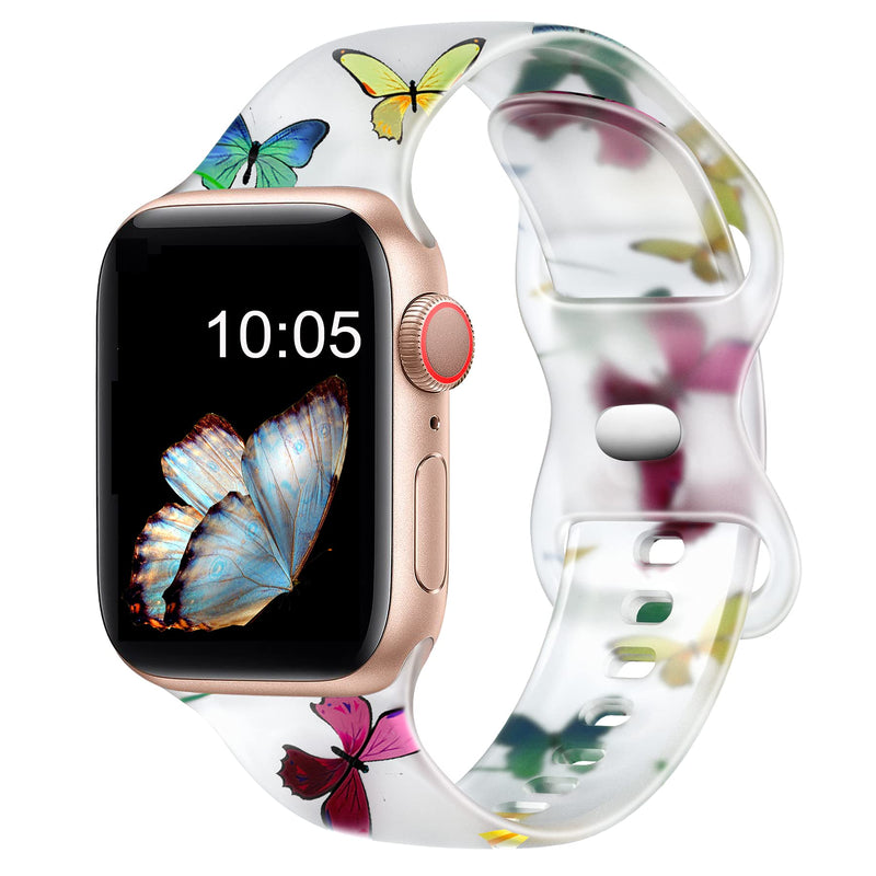  [AUSTRALIA] - Witzon Cute Transparent Bands Compatible with Apple Watch Bands 38mm 40mm 41mm 42mm 44mm 45mm for Women Men, Soft Silicone Sport Strap Replacement Band for iWatch Series 7/6/5/4/3/2/1/SE Butterflies 38/40/41mm