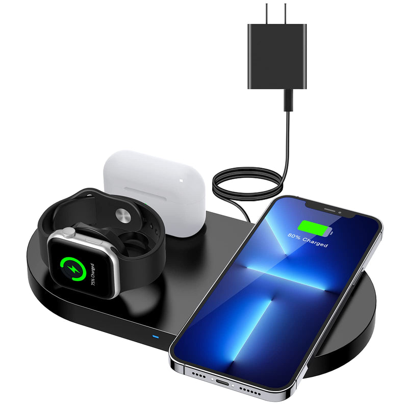  [AUSTRALIA] - Wireless Charger,ESTAVEL 3 in 1 Fast Wireless Charging Station Compatible with iPhone 13/12/11 Pro/XS/XR/8, Apple Watch 6/SE/5/4/3, Air-Pods 1/2/pro,Wireless Charging pad for Samsung Black