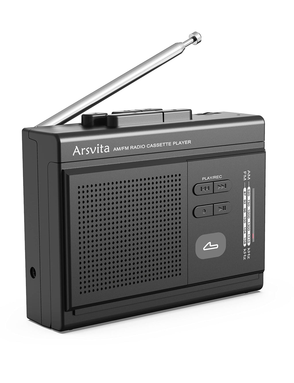  [AUSTRALIA] - Arsvita Portable Cassette Player and Recorder, AM/FM Radio Receiver, Tape to MP3 Converter, Walkman with Speaker and Audio Jack, Support AC and AA Battery, Black