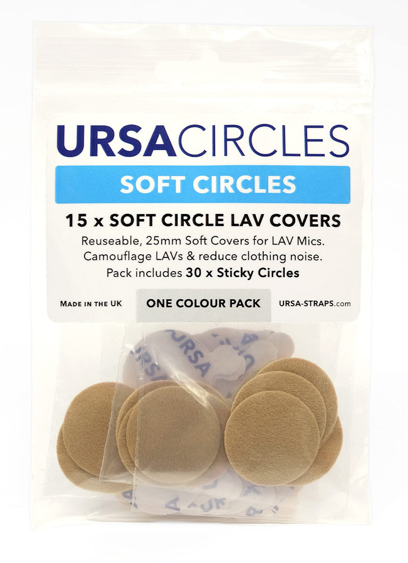  [AUSTRALIA] - URSA Soft Circles: Reusable Soft Covers Providing Wind Production and Camouflage for Lav Mics. 25mm. (15x Soft Circles + 30x Stickies, Beige) 15x Soft Circles + 30x Stickies