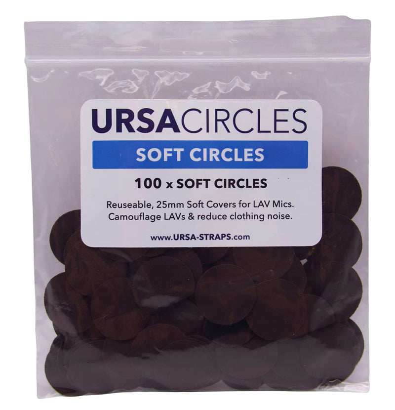  [AUSTRALIA] - URSA Soft Circles: Reusable Soft Covers Providing Wind Production and Camouflage for Lav Mics. 25mm. (100x Soft Circles, Brown) 100x Soft Circles