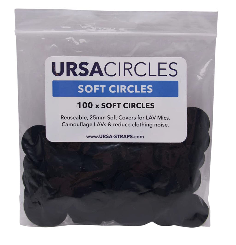  [AUSTRALIA] - URSA Soft Circles: Reusable Soft Covers Providing Wind Production and Camouflage for Lav Mics. 25mm. (100x Soft Circles, Black) 100x Soft Circles